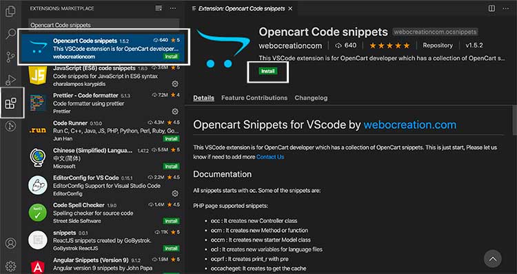 VScode extensions Install