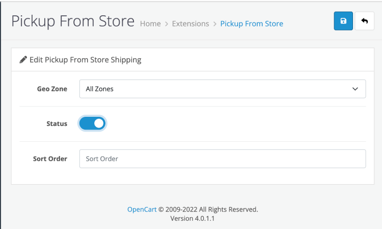 Pick from store Opencart setting